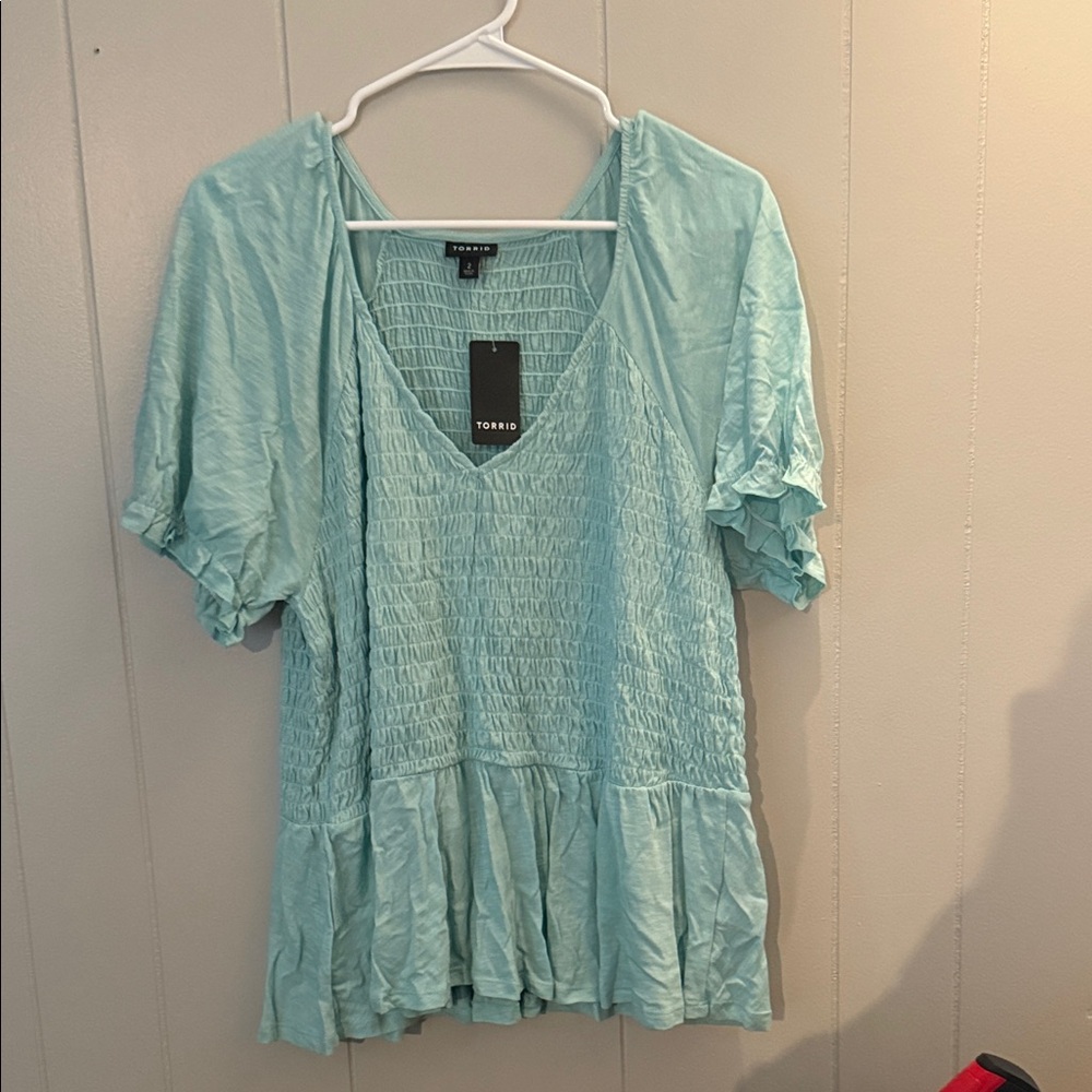 Torrid Women's Aqua Smocked Blouse